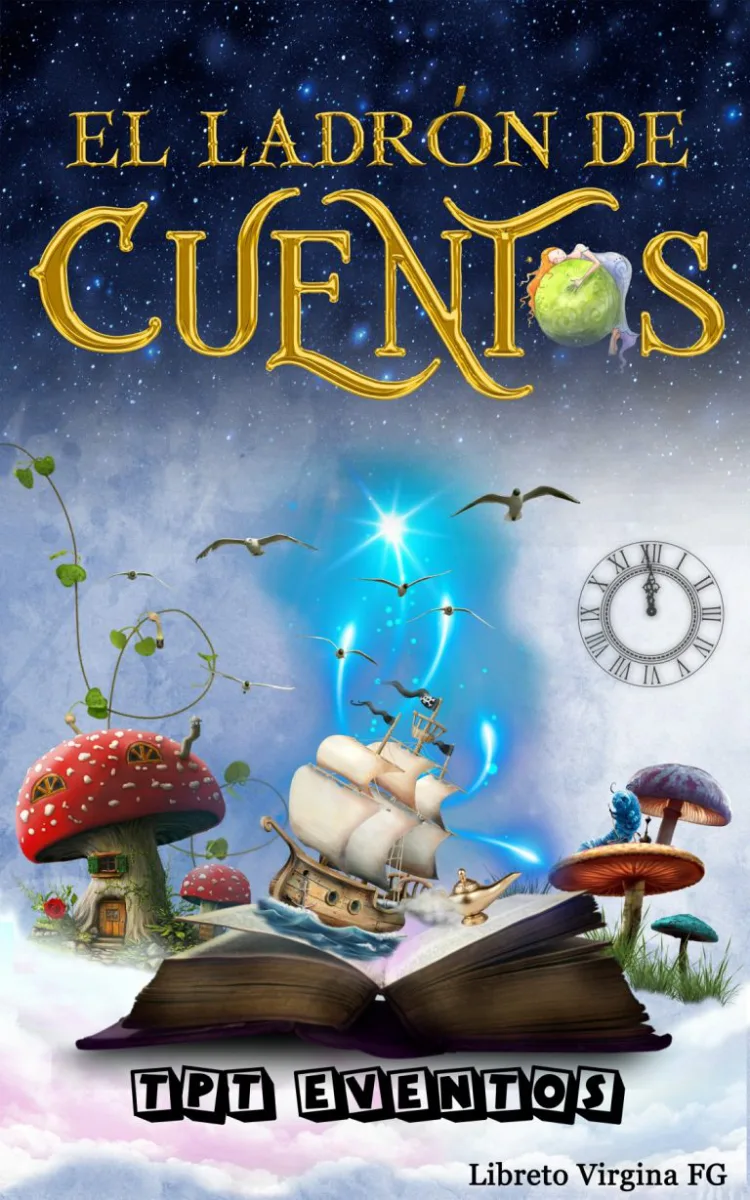 Cartel del espectáculo El Ladrón de Cuentos - Aventura musical (Infantil · Primaria)
